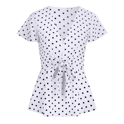 Women's Polka Dot V-Neck Short Sleeve Top