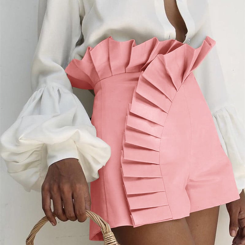 High-Waisted Lace Pleated Shorts for Women