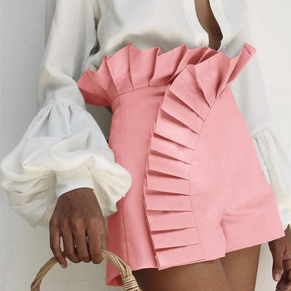 High-Waisted Lace Pleated Shorts for Women