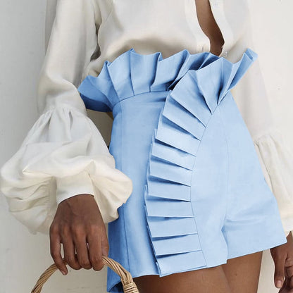 High-Waisted Lace Pleated Shorts for Women