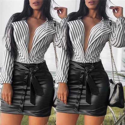 Striped Long Sleeve V-Neck Cross Shirt