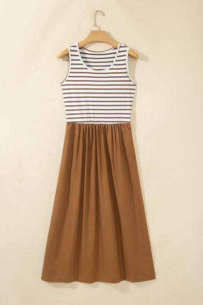 Striped Colorblock Sleeveless Maxi Dress