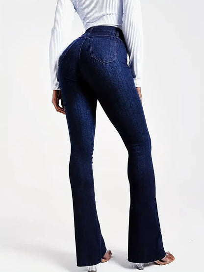 Solid Color Butt Lifting Mid- Rise Flare Jeans