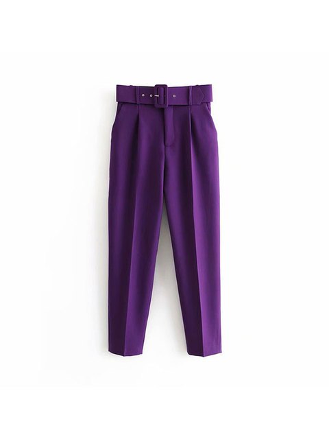 High Waist Slim Fit Suit Pants with Belt