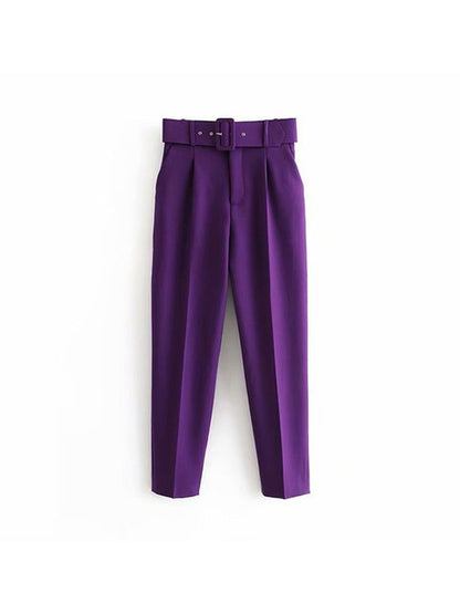 High Waist Slim Fit Suit Pants with Belt