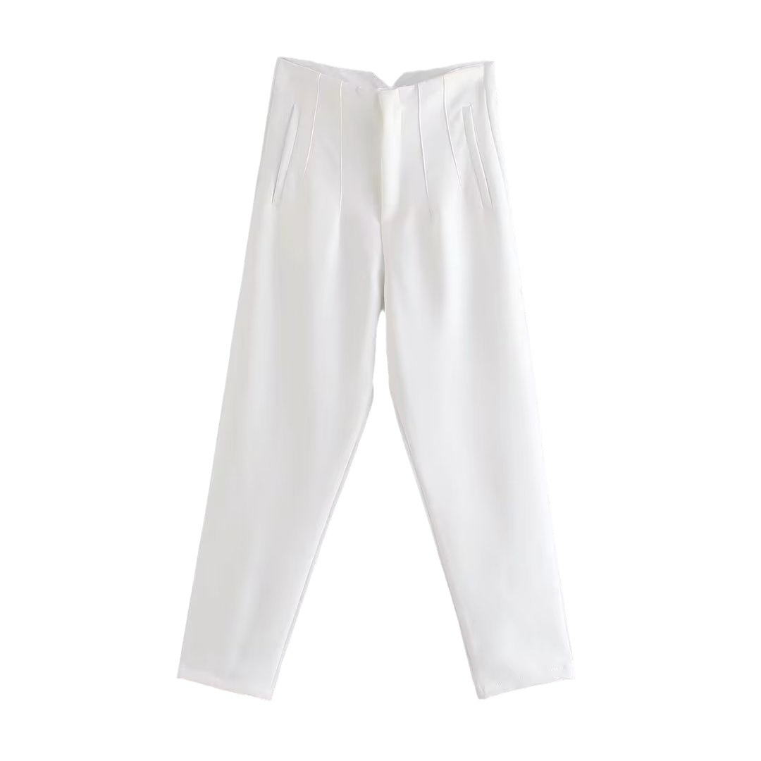 Basic Pleated Straight Leg Pants for Women