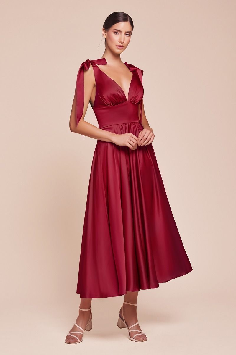 TEA LENGTH SATIN A-LINE DRESS CD7499