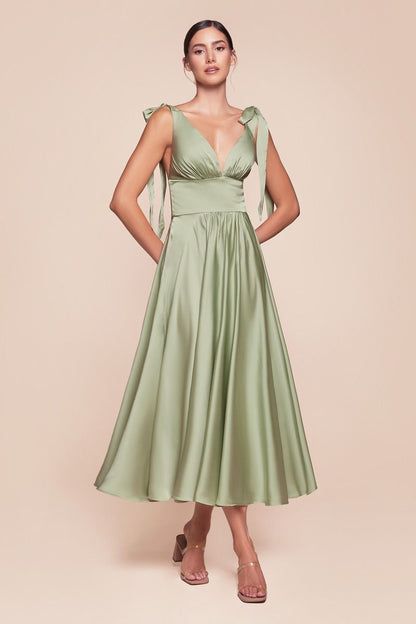 TEA LENGTH SATIN A-LINE DRESS CD7499