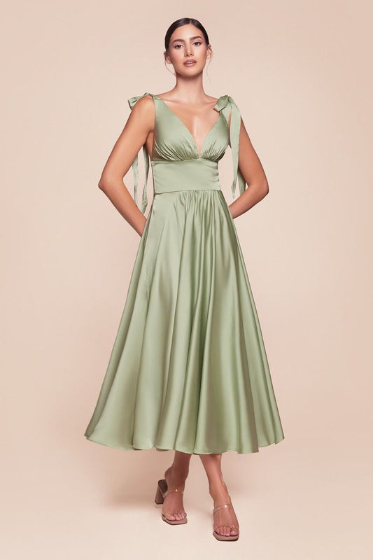 TEA LENGTH SATIN A-LINE DRESS CD7499