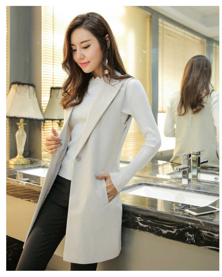 Mid-Length Suit Vest Jacket for Women with pockets
