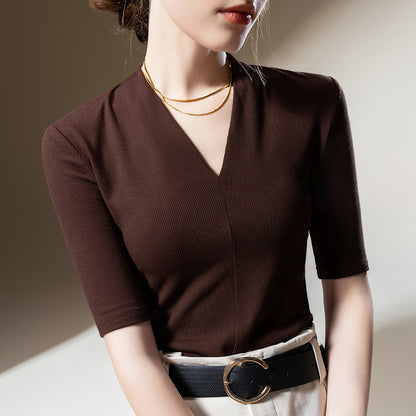 Women's Middle Sleeve Deep V Neck Top