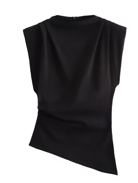 Trendy Sleeveless Top with Pleated Shoulder Details