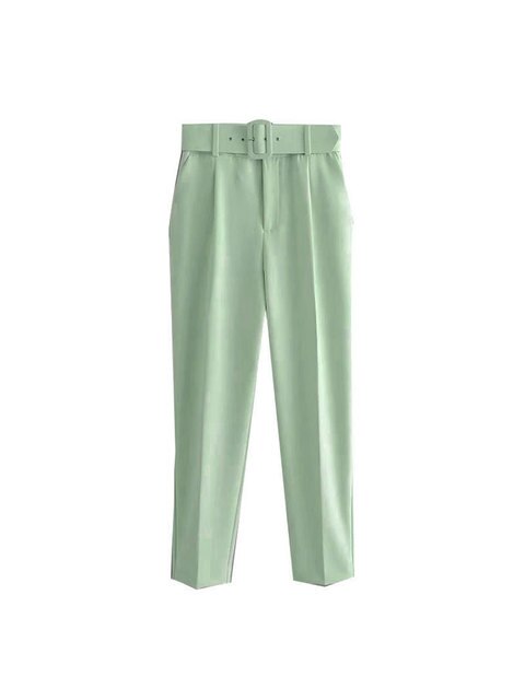 High Waist Slim Fit Suit Pants with Belt