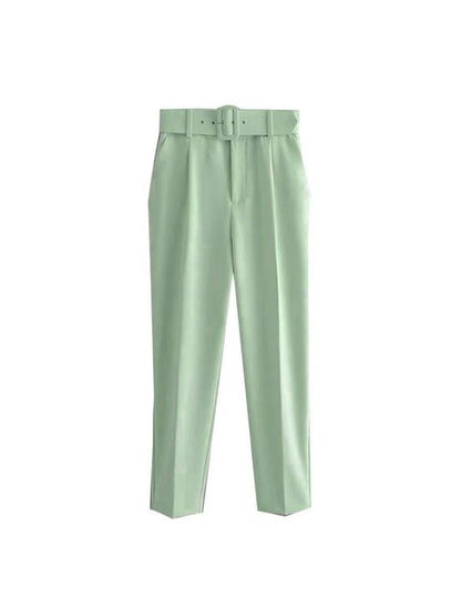 High Waist Slim Fit Suit Pants with Belt