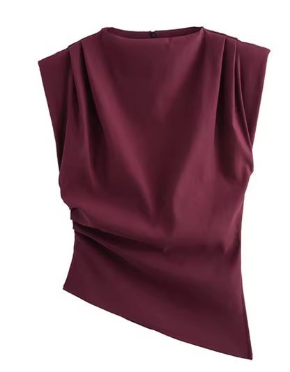 Trendy Sleeveless Top with Pleated Shoulder Details
