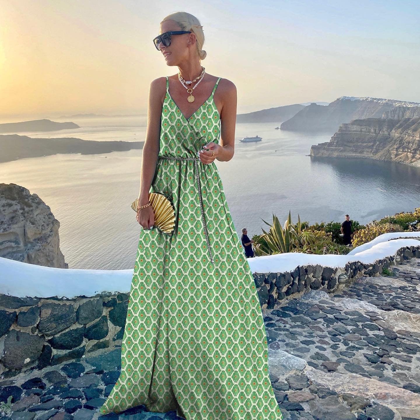 Women's Printed Large Swing Dress with Fashion Belt