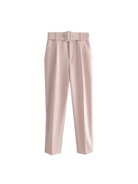 High Waist Slim Fit Suit Pants with Belt