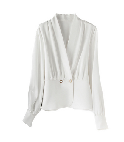 Casual Solid Color Long Sleeve V-Neck Women's Shirt