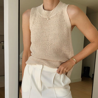 Summer Sleeveless Ice Silk Lace Tank Top for Women