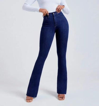 Solid Color Butt Lifting Mid- Rise Flare Jeans