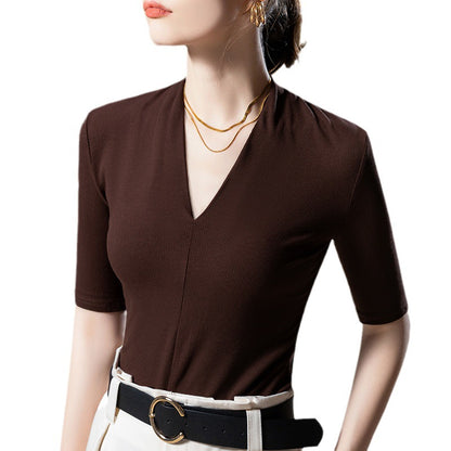 Women's Middle Sleeve Deep V Neck Top