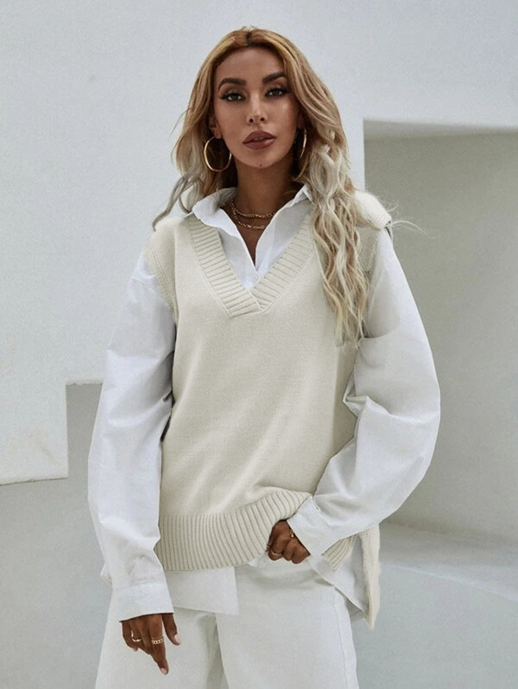Women's Slim Fit V-Neck sleeveless  Sweater