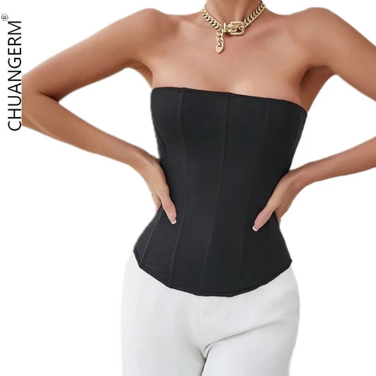 Chuangerm Spot 2025 Women Fashion Corset De Mujer High Elastic Mesh Slim Fit Fishbone Backless Solid Color Sexy Bustier Woman