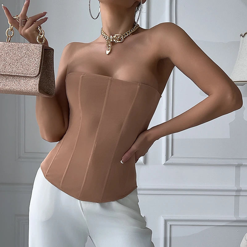 Women Fashion Corset Elastic Mesh Slim Fit Sexy Bustier