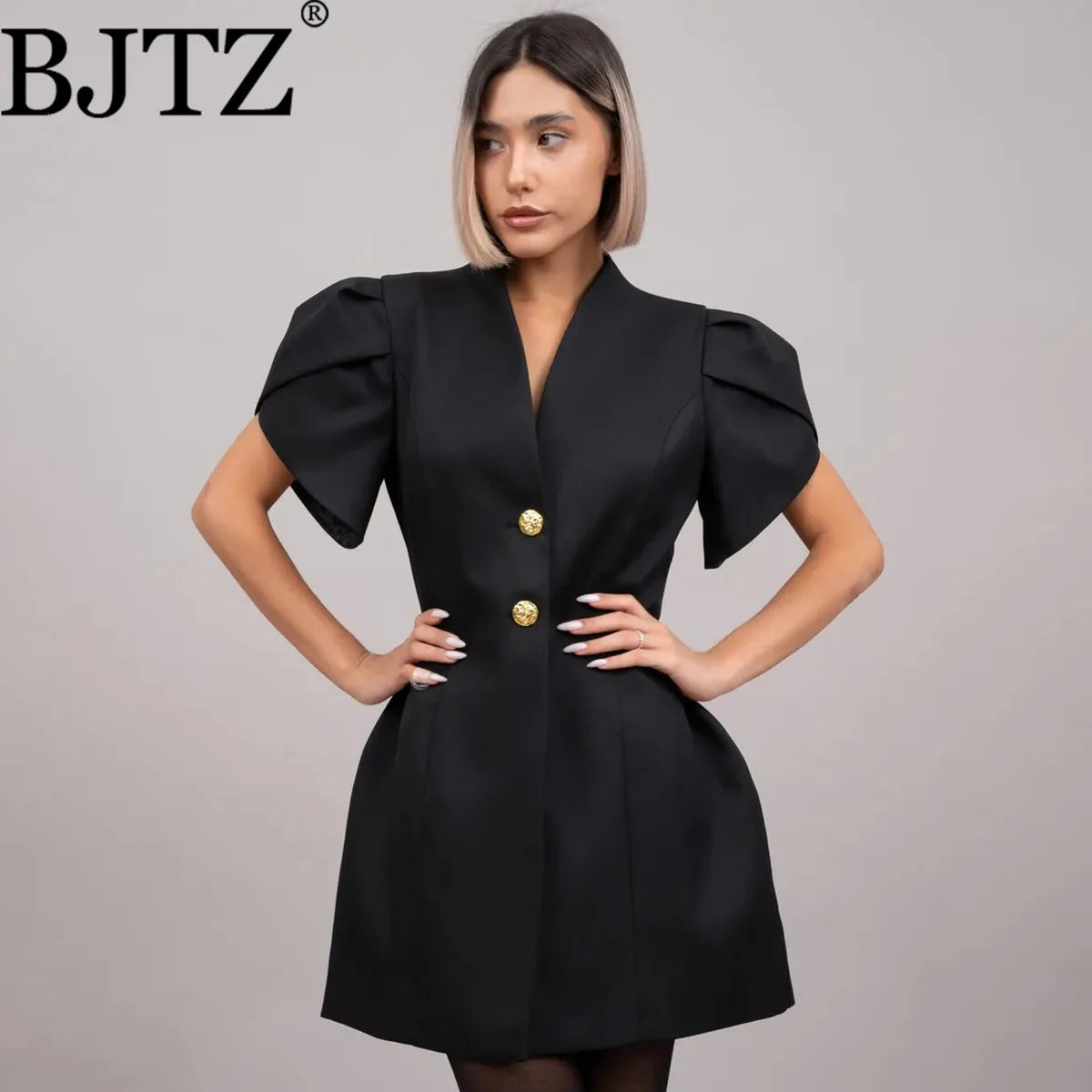 2026 Spring Autumn Women's Mini Blazer Dress Short Sleeve Elegant Temperament Commuter Fashion Slim Fit Work Wear For Ladies