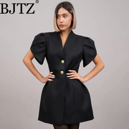 2026 Spring Autumn Women's Mini Blazer Dress Short Sleeve Elegant Temperament Commuter Fashion Slim Fit Work Wear For Ladies