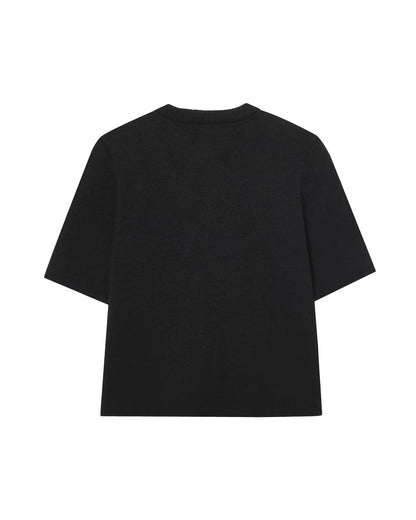 Knitted Skirt Suit Crew Neck Single-Breasted Short Sleeve Top+Fashion Elegant Elastic Waist Mini Skirt