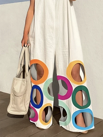 UOOZEE Women's Summer Colorful Circle Cutouts Hollow Out Jumpsuits Sleeveless Oversized Urban Casual Elegant Jump Suits 2025 New