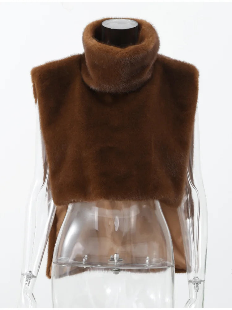 Chic Brown Sleeveless Faux Fur Vest Women's Casual Loose Fit