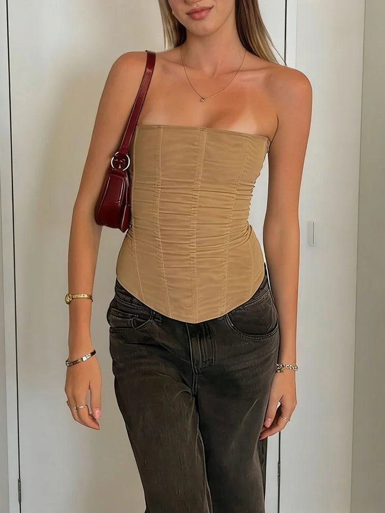 Tossy Mesh Backless Summer Vest Female Elegant Luxury Patchwork Strapless Solid Slim Streetwear Inner Sexy Y2k Tank Top Women's