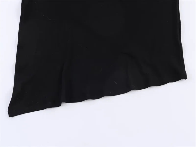Short-Sleeve High-Neck Asymmetrical Pleated T shirt