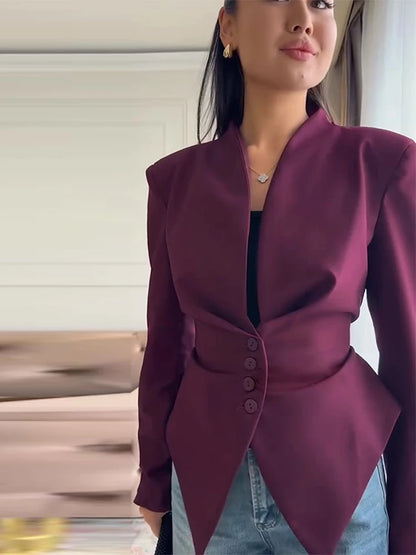 Casual Office Women's Blazer Jacket Pleated Waist Cinched Tie Up Long Sleeve Tops Elegant 2026 Spring Female Outerwear Outfit