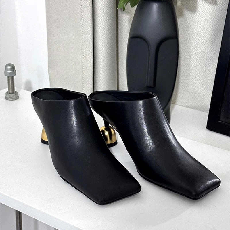 Square Head Women's Textured Elegant  Casual Round Heels
