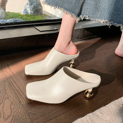 Square Head Women's Textured Elegant  Casual Round Heels