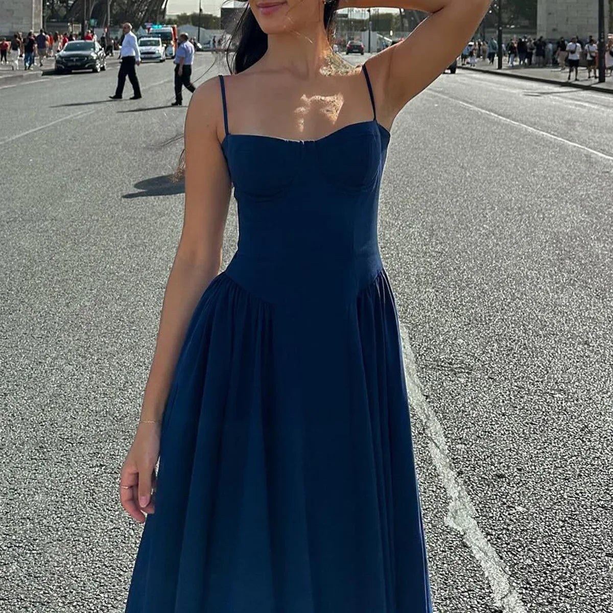 Sweetheart Spaghetti Strap  Fit and Flare Elegant Midi Dress