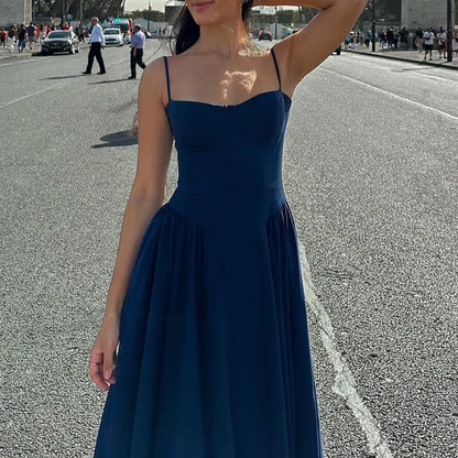 Sweetheart Spaghetti Strap  Fit and Flare Elegant Midi Dress