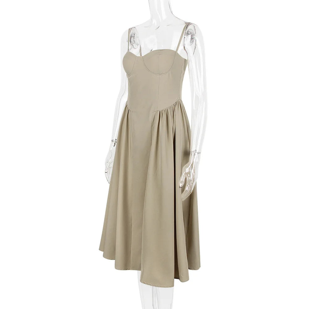 Sweetheart Spaghetti Strap  Fit and Flare Elegant Midi Dress