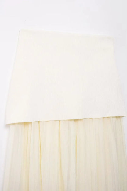 2 Piece Set Chic V-Neck Sleeveless Button Knitted Vest Top + Splicing High Waist Ankle-Length Skirt
