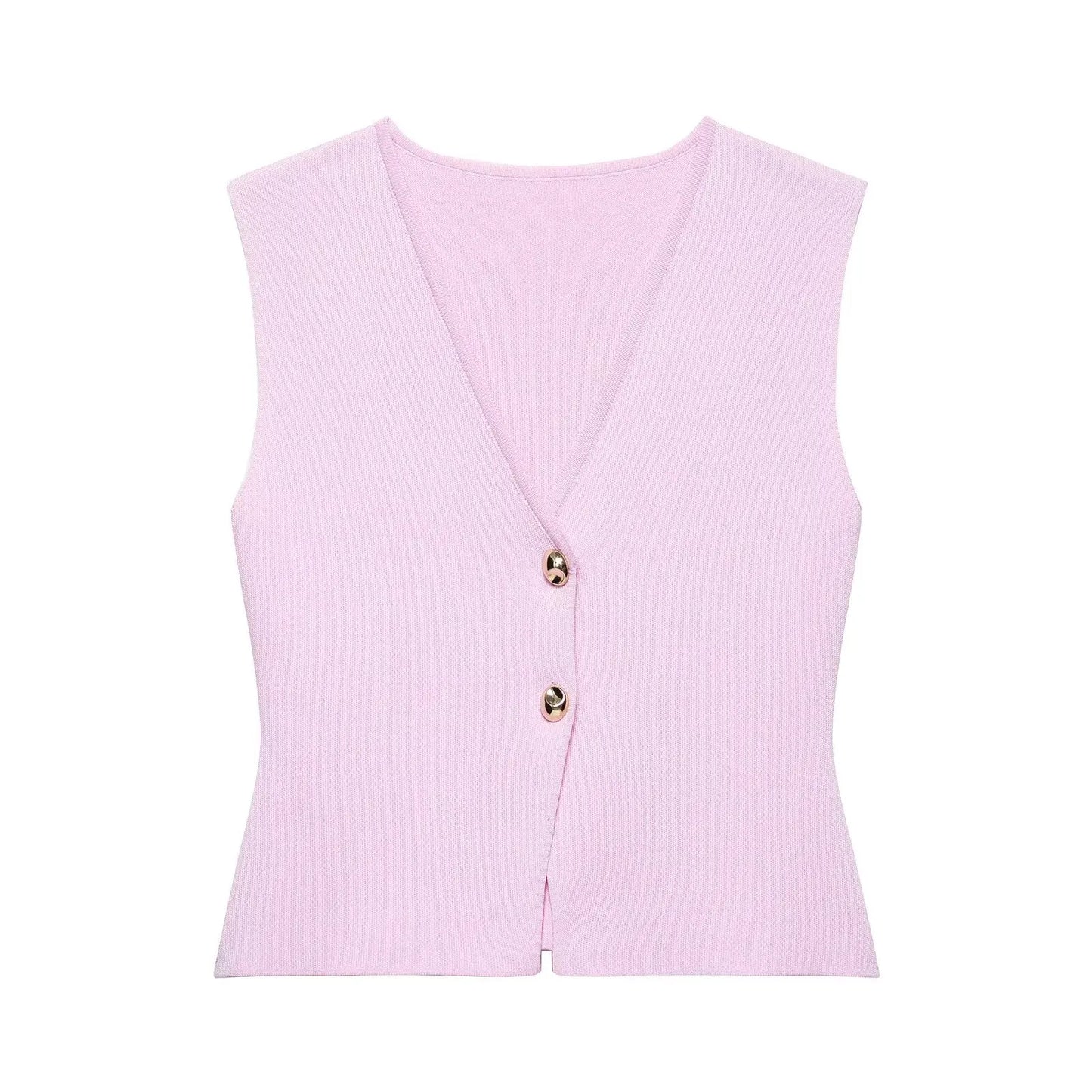 2 Piece Set Chic V-Neck Sleeveless Button Knitted Vest Top + Splicing High Waist Ankle-Length Skirt