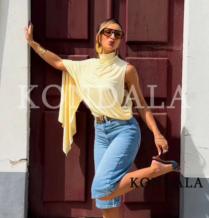 One-Shoulder Turtleneck Asymmetrical One Sleeve Top
