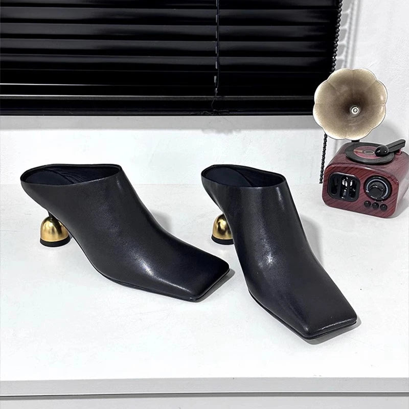 Square Head Women's Textured Elegant  Casual Round Heels