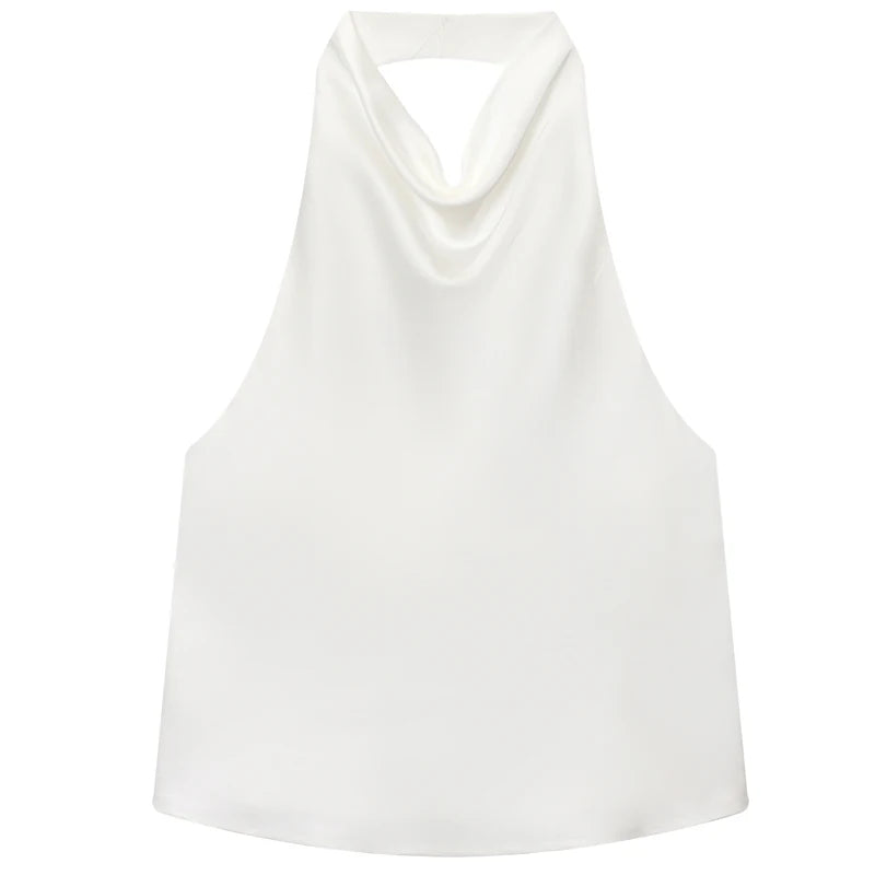Satin Halter Sleeveless Open back Summer Top Off Shoulder