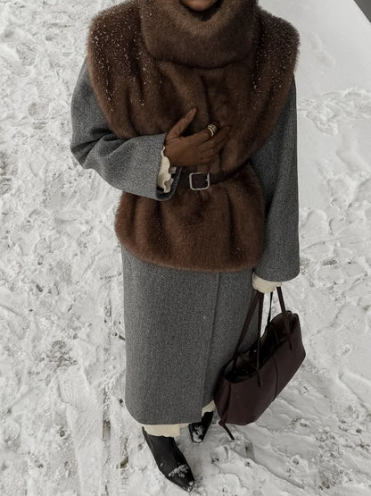 Chic Brown Sleeveless Faux Fur Vest Women's Casual Loose Fit