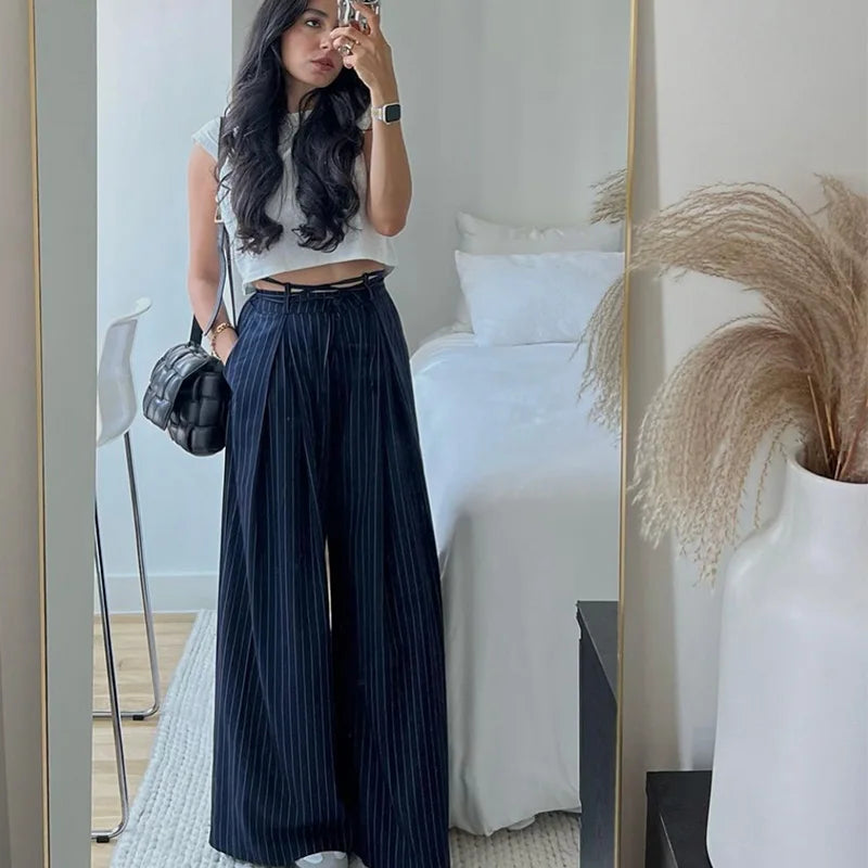 High-Rise Wrap-Front Pleated Palazzo Pants