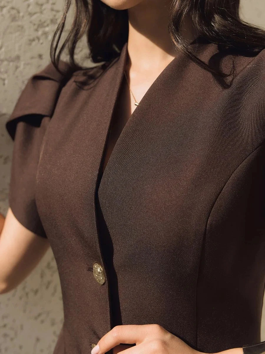 2026 Spring Autumn Women's Mini Blazer Dress Short Sleeve Elegant Temperament Commuter Fashion Slim Fit Work Wear For Ladies