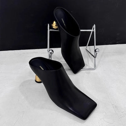 Square Head Women's Textured Elegant  Casual Round Heels